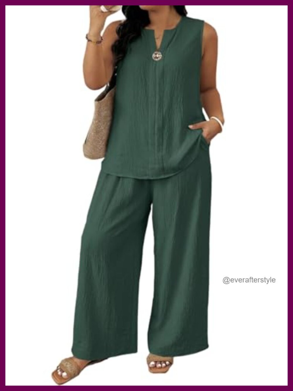 Plus Size 2 Piece Set Sleeveless Top Wide Leg Pant Lounge Travel